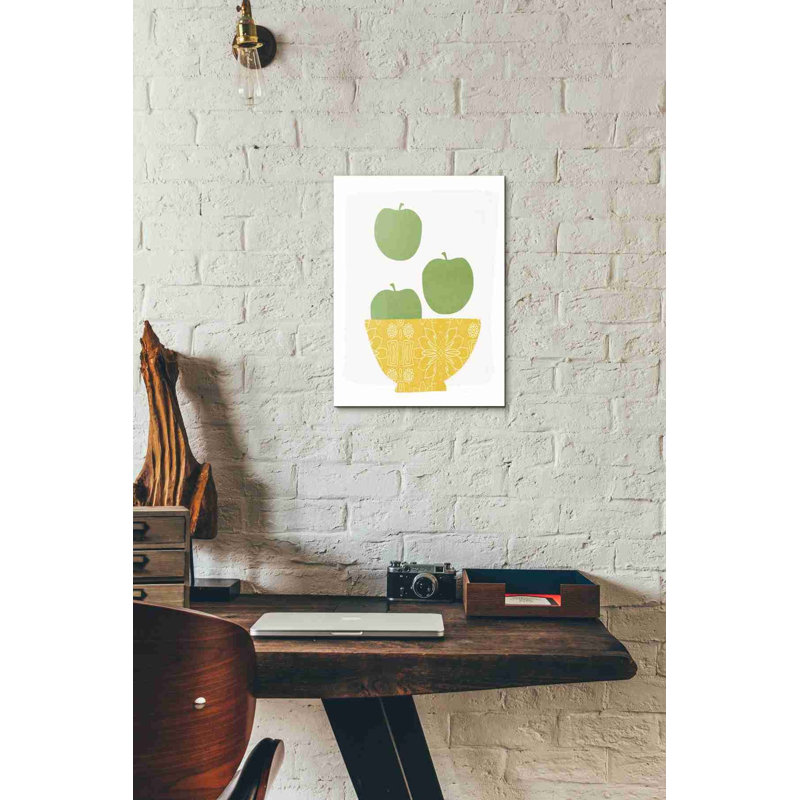 «Bowl of Green Apples» par Linda Woods, art mural sur toile, H 16 po x l 12 po
