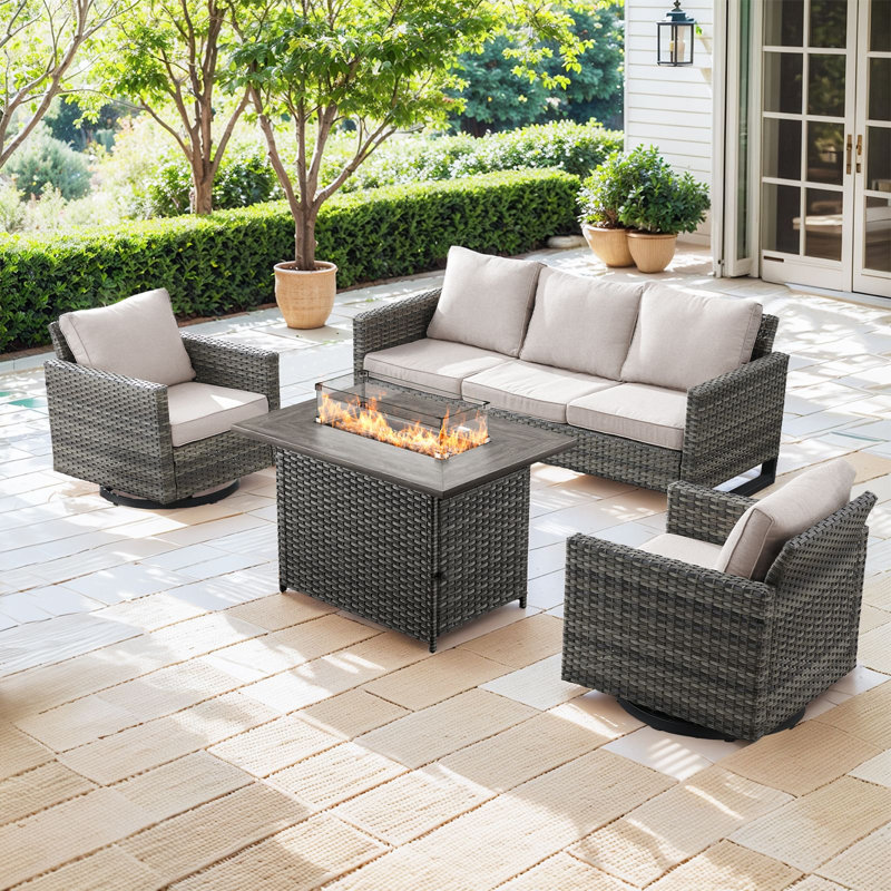 Ensemble de canapé d'extérieur 4 pièces Naresa, Beige, Gris