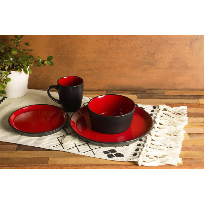 Safdie & Co. Inc. Piece Stoneware Dinnerware Set - Service for 4, Red
