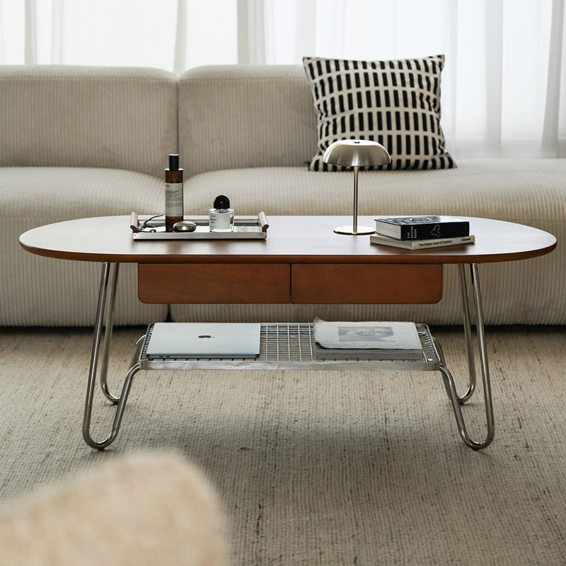 Table basse ovale en acier inoxydable