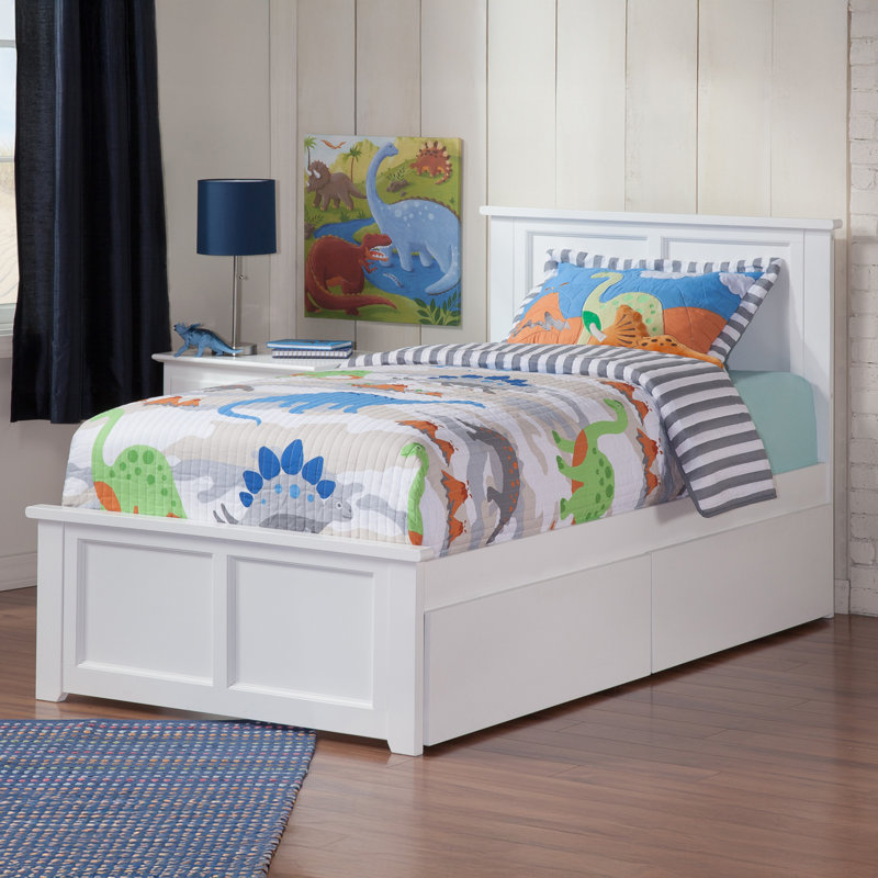 Amear Solid Wood Storage Platform Bed with Under Bed Drawers, White, Twin