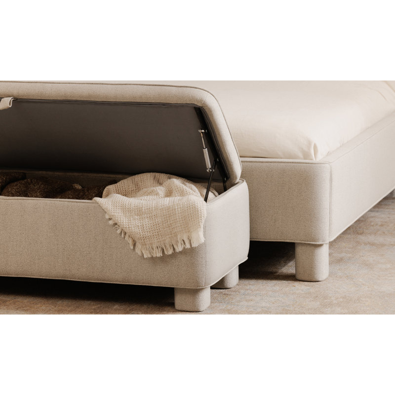 Grant Polyester Blend Upholstered Storage Bench, Light Grey