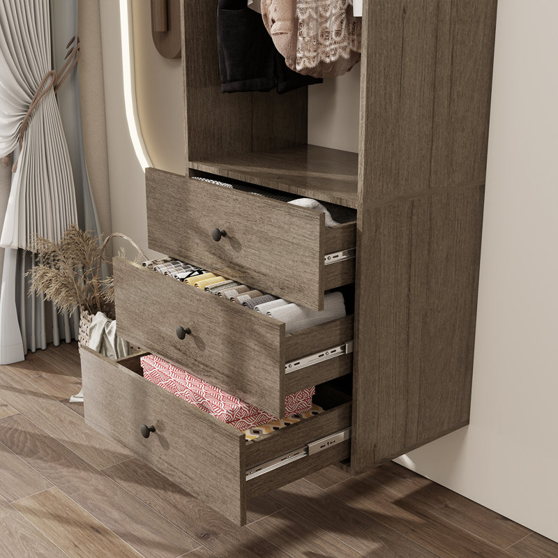 Closet System with 6 drawers & 4 Hanging Rods, Dark Brown