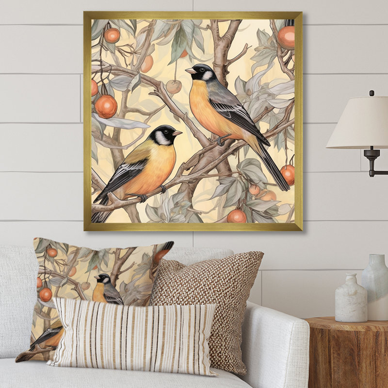 Orange orange, oiseaux noirs sur arbres IV, reproduction sur toile, H 36 po x l 36 po x P 1,5 po