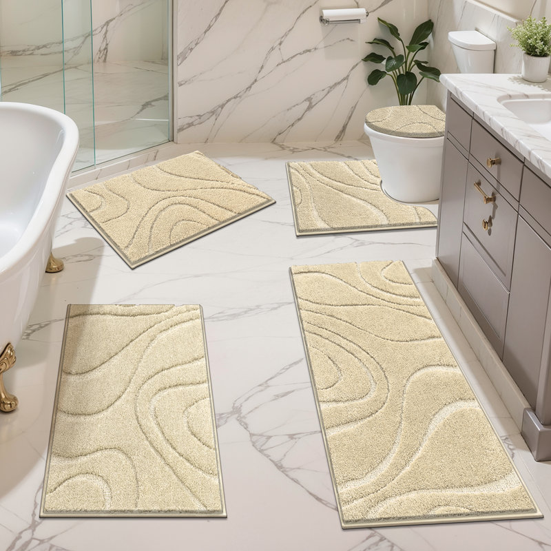 5 Piece Soft Absorbent Microfiber Bath Rug Set with Non-Slip Backing, Beige