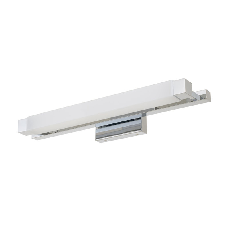 Bande d'éclairage de salle de bain 26 po à DEL chromée intégrée, fixée au mur, convenant aux espaces intérieurs secs ou humides.