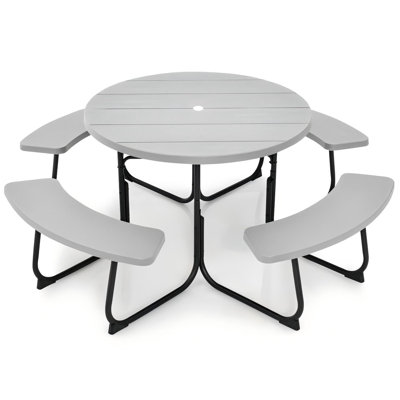 HDPE Picnic Table Bench Set With Umbrella Hole For 6-8