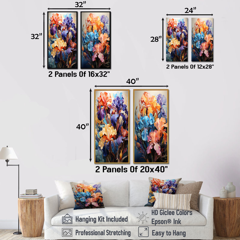 Iris colorés avec leurs courbes distinctives - Iris, ensemble de 2 reproductions d'art sur toile, Toile tendue
