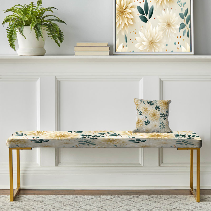 Carnation Mandalas Flowers Boho Pattern - Floral Upholstered Gold Bench
