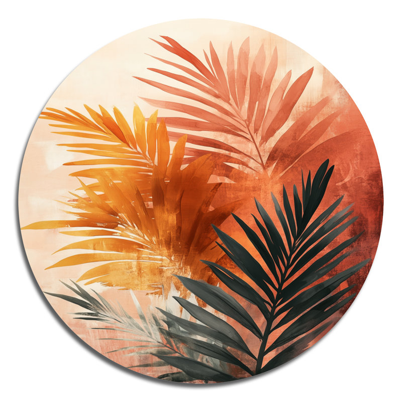 Terracotta Palm Vibes - Décoration murale ronde en métal Palmiers, L 29 po x H 29 po