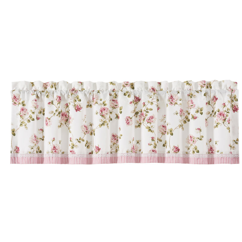Rose Floral Polyester Rod Pocket Valance with Trim