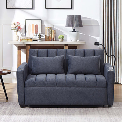 55.9" Convertible Sofa Bed Loveseat Sofa with Three USB Ports
