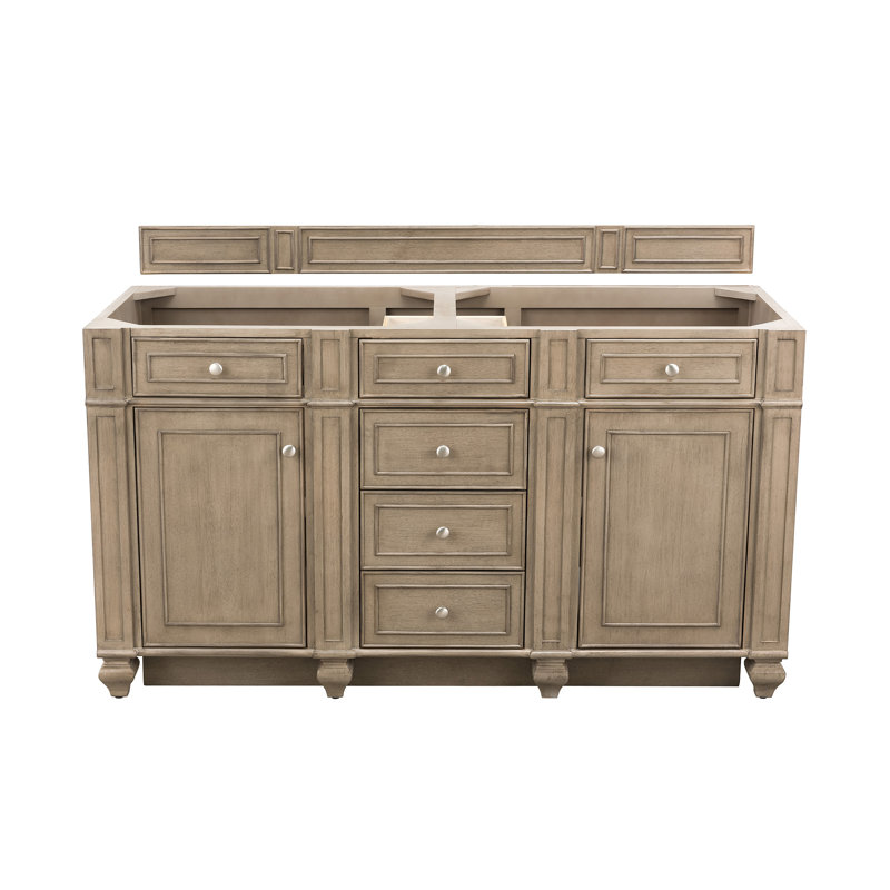 Bristol 60'' W Double Bathroom Vanity Base, Whitewashed Walnut