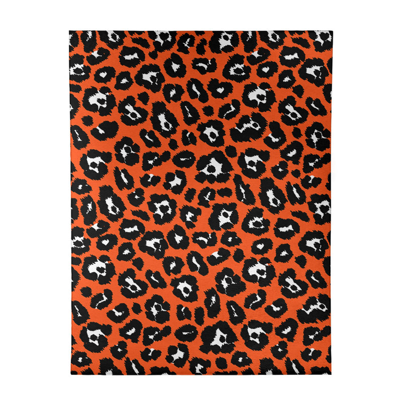 Orange imprimé animal/noir/Tapis décoratif blanc, Rectangle 5 pi x 7 pi