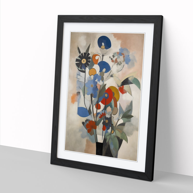 FRM-V0523-867X Flowers Bauhaus Vol.1 - Single Picture Frame Print, 34cm H x 25cm W x 2cm D, Walnut Framed