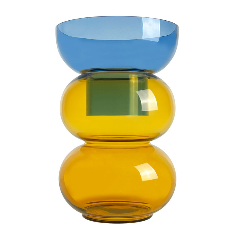 XL Blue and Yellow Handcrafted Glass Bubble Vase