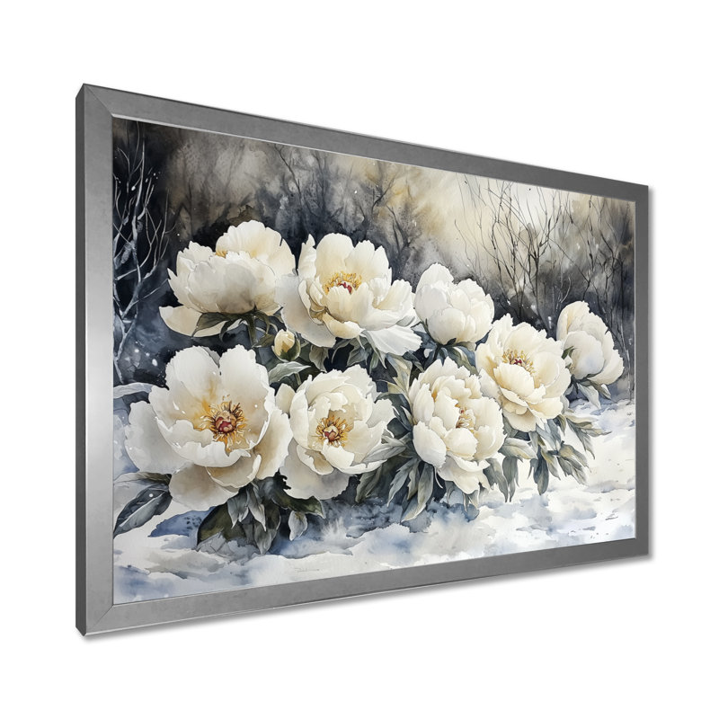 Isabelly - Floral Oversized Canvas Prints, Single Picture Framed Print, Silver, 30" H x 40" W