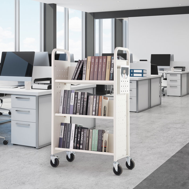 Chariot à livres, chariot de bibliothèque de 330 lb, 31,1 po x 15,2 po x 49,2 po, H 49,2 po x l 31,1 po x P 15,2 po, Blanc