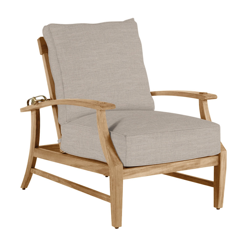 Croquet Teak Patio Chair with Cushions, Natural Teak, Dove Sunbrella® Linen, Welt