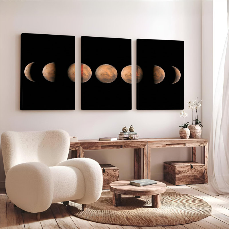 Ensemble de 3 tableaux sur toile représentant les phases de Mars, 2436