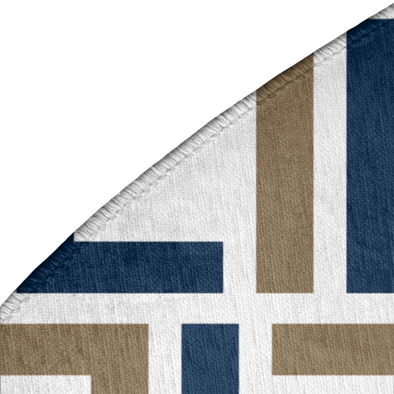 Tapis rond beige / bleu marine à motif géométrique