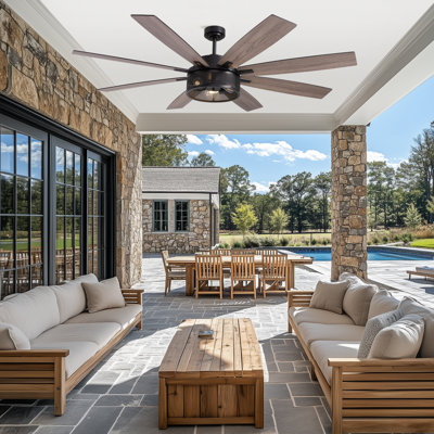 72 In. Indoor Matte Black Caged Ceiling Fan With Light Kit, Reversible Blades And Remote Included