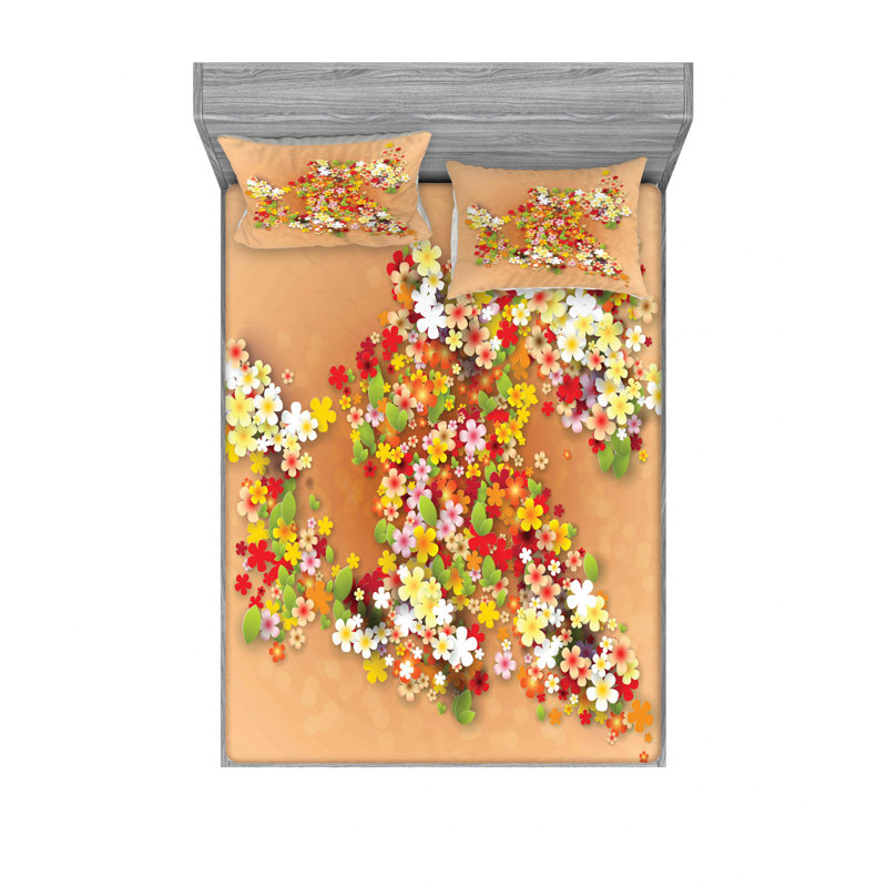 Microfiber Floral Sheet Set, Queen Sheet Set with Fitted Sheet