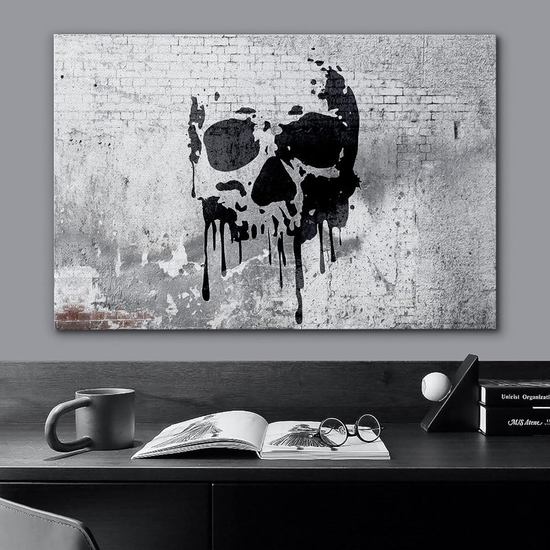 «Melting Skull On Gritty Grey City Wall Abstract Shapes», impression sur toile, Toile tendue, H 12 po x l 18 po x P 1,5 po