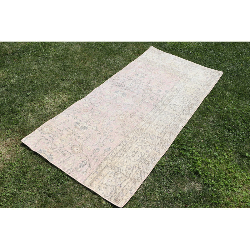 Vintage Faded Anatolian Turkish Oushak Rug Ideal for Bedroom, Dorm, or Salon Decor in Beige