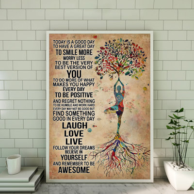 Yoga Tree - Today To Have A Great Day Gallery Wrapped Canvas - Sports Decor, Beige And Red Home Decor