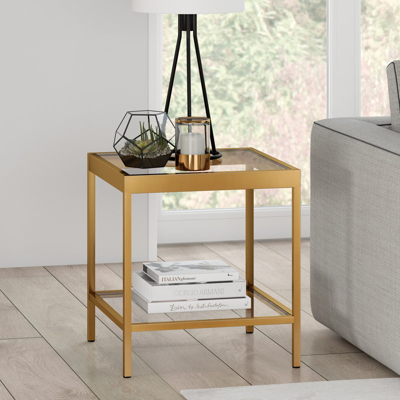 Alexis Glass Top End Table, Brass
