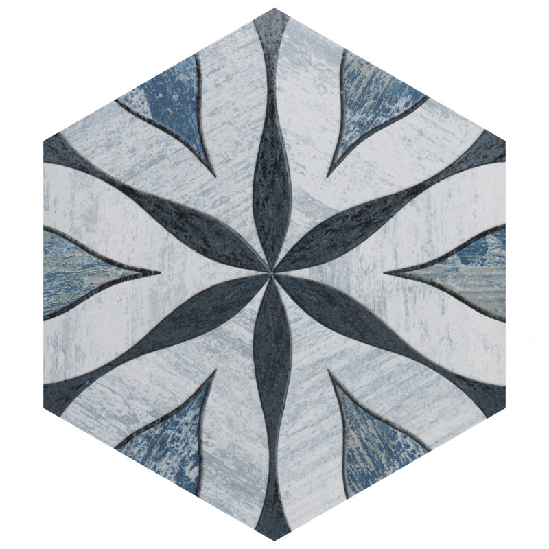Cassis Hex Flower 8-5/8 In. X 9-7/8 In. Porcelain Vintage Wall & Floor Tile