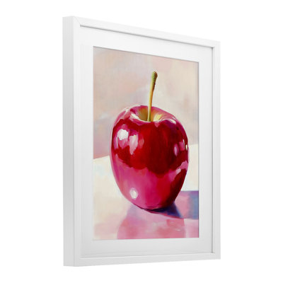Shiny Red Apple Reflection Framed Print Under Glass, design by The Prints Vibe