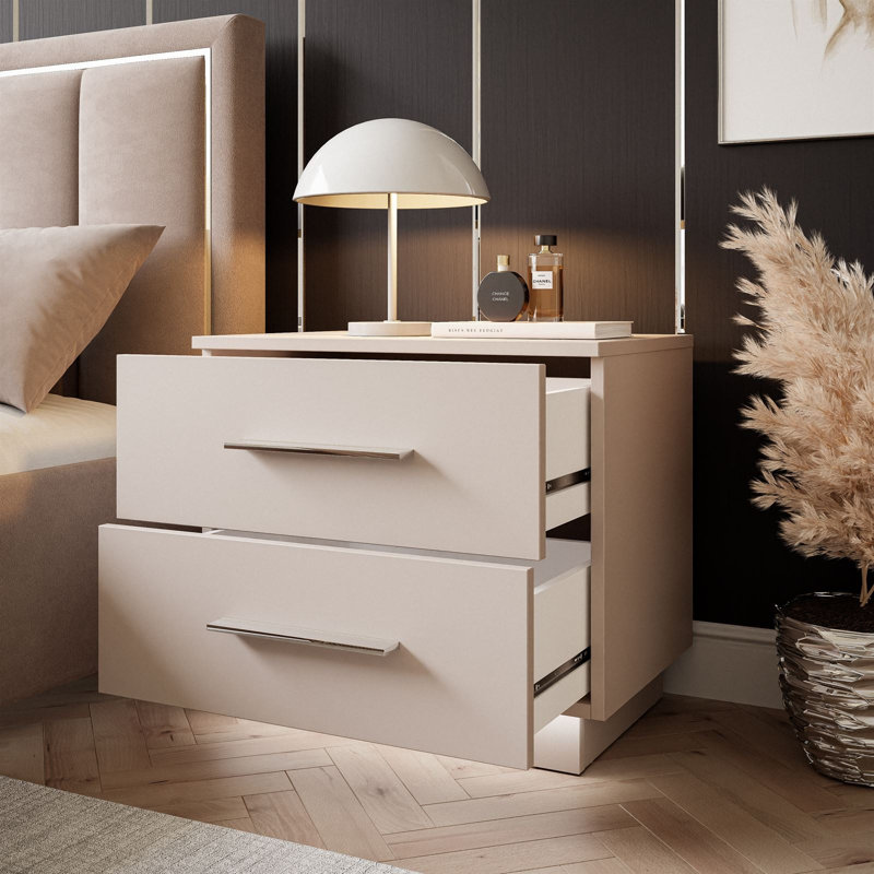 2 Drawer Catrien Bedside Table, Cashmere/Chrome