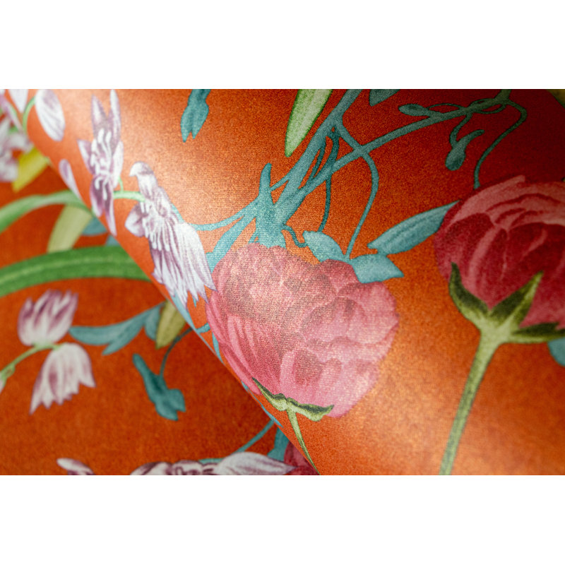 Tropical Collection Mo'orea Inspired Flowers and Birds 27.8' L x 27.5" W Wallpaper Roll, Red Apple