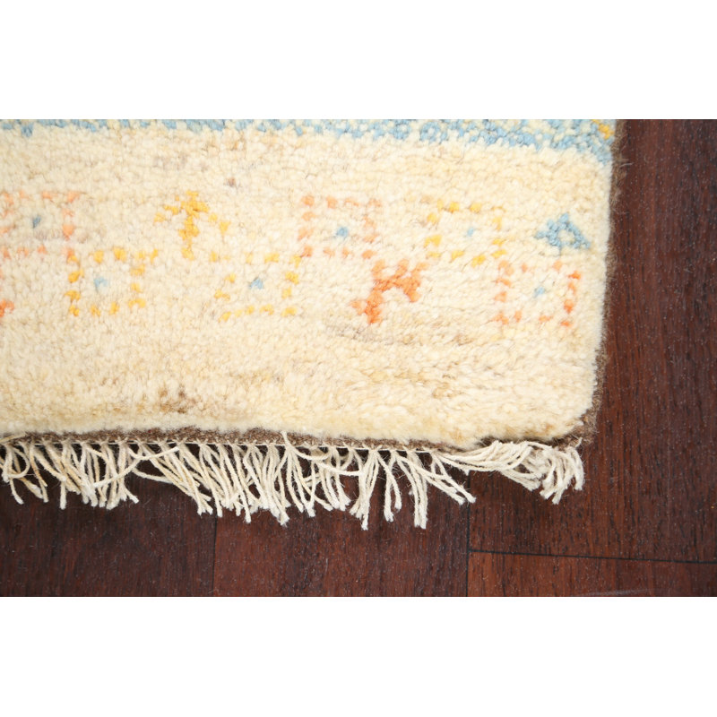 Tapis ivoire en laine noué à la main de conception unique 1 pi 3 po Beker