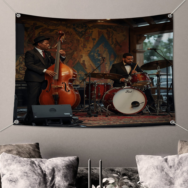 Tapisserie murale «Jazz Band Performance», H 104 po x 88 avec 4 œillets