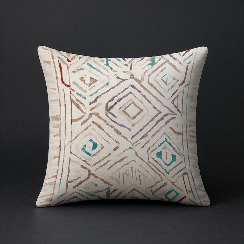 Coussin décoratif intérieur et extérieur Modern, Beige / abstrait 1, Carré 16 po