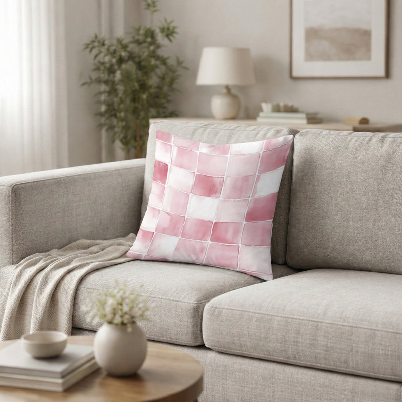 Coussin French Country - Coussin imprimé patchwork rose et blanc, H 20 po x l 20 po