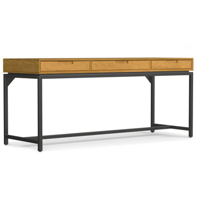 Bureau industriel en bois massif Wilmington de 72 po de largeur avec bibliothèque de 30 po de largeur en chêne (ensemble de 2)