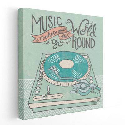 Rétro tourne-disque gris - reproduction d'art sur toile