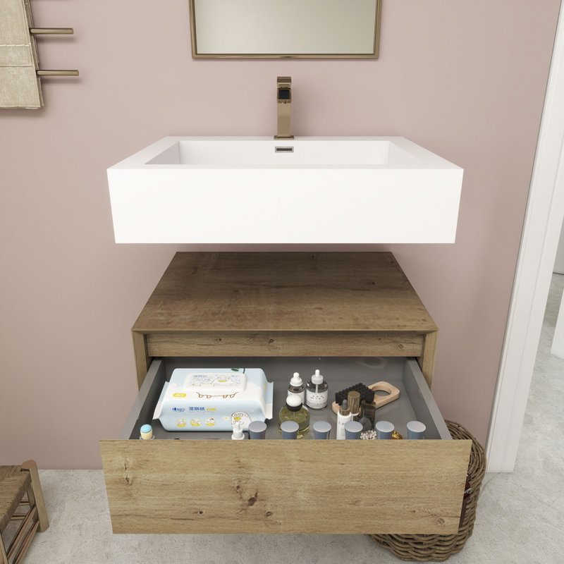 Alysa 24" Wall-Mounted Single Bathroom Vanity Set, Oak