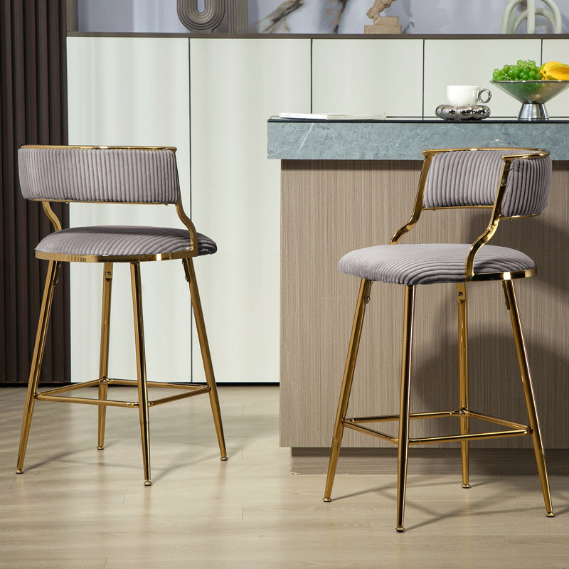 Ensemble de tabourets de bar à hauteur de comptoir 2,26 po Corduroy Kitchen Island, Gris