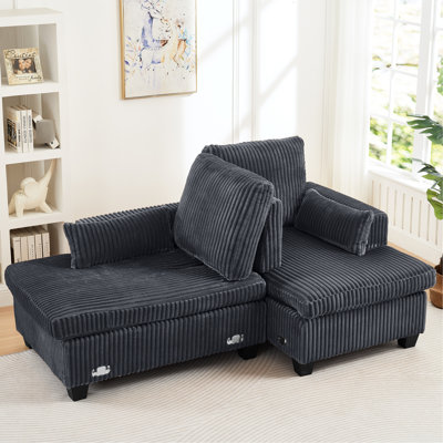 Fauteuil lounge en velours côtelé moelleux, gain de place, avec siège modulable et dossier réglable, idéal pour se détendre en appartement. Profondeur : 151,4 cm, hauteur : 92,6 cm. Convient pour la chambre ou le bureau. Poids : 62,4 kg. Largeur : 126,7 cm.
