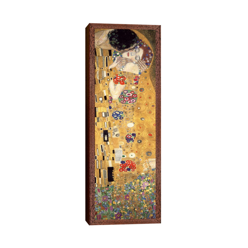 The Kiss, Cropped Vertical by Gustav Klimt - Print on Canvas, 121.92 cm H x 40.64 cm W, Brown Floater Framed