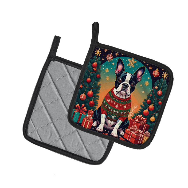 Paire de poignées Boston Terrier Christmas