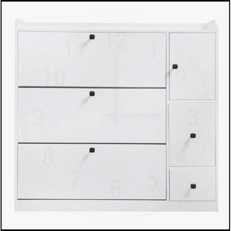 Versatile Tipping Bucket Shoe Cabinet with 3 Flip Drawers, Maximum Storage Entryway Organizer with Pull-down Seat, White