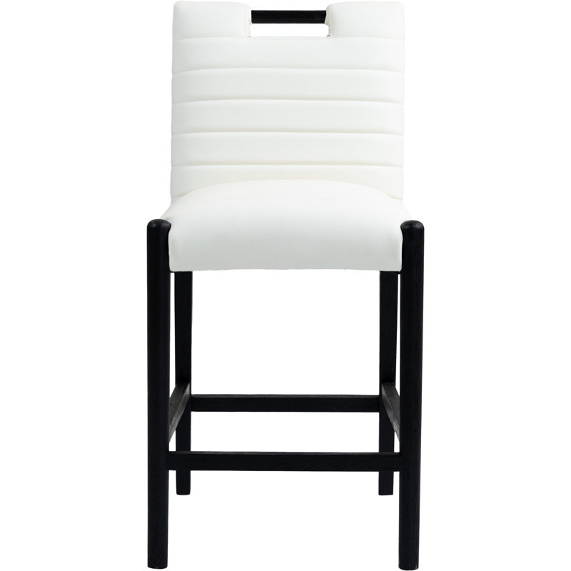 Tabouret de comptoir en cuir Aimee, Cuir crème végétalien, Noir