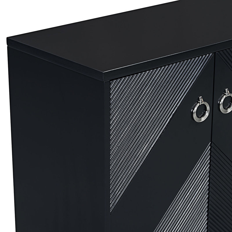 Accent Cabinet With Geometric Patterns, Entryway Cabinet, Black