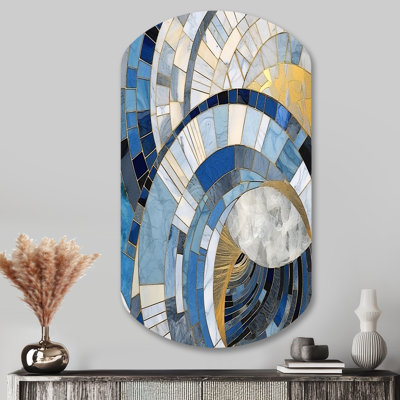 Or, construction de royaumes bleus I - formes abstraites, décoration murale asymétrique en métal, impression d'art moderne cylindrique